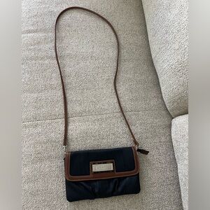 Chaps Black Crossbody Bag with Brown Trim